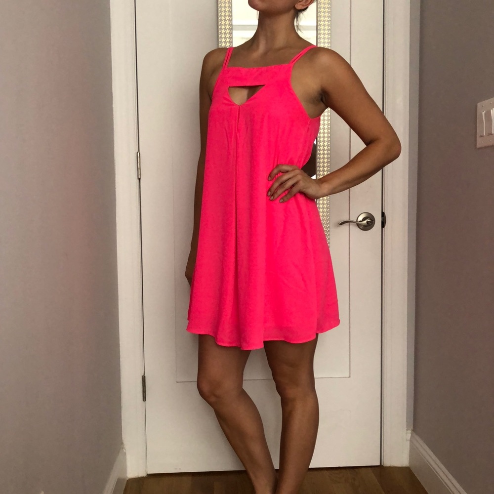 Bright pink shift dress